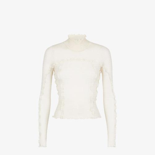  FENDI芬迪 22年秋冬 女士 针织衫 白色桑蚕丝和尼龙毛衣 FZX840ALAEF0ZNM