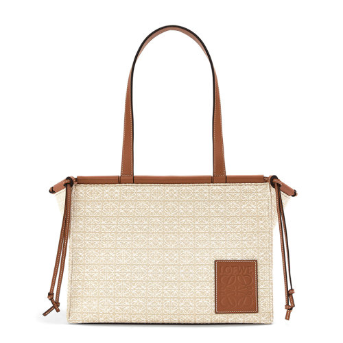 LOEWE/罗意威 20  Cushion Tote系列 女士小号米色/棕褐色徽标印花小牛皮单肩手提托特包0010592988