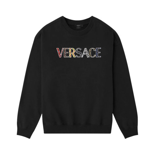 VERSACE/范思哲 男士黑色棉质字母徽标装饰圆领长袖上衣卫衣套头衫 1002480-1A01812#1B000