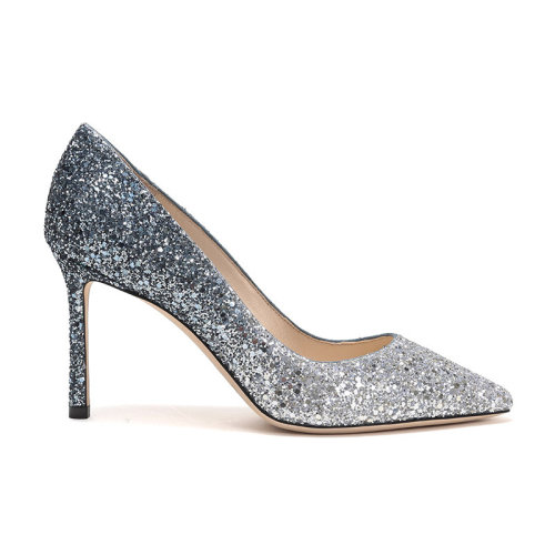 Jimmy Choo/周仰杰  女鞋 ROMY 85系列 女士银蓝色渐变时尚休闲尖头高跟鞋 ROMY85BRESILVERDUSKBLU