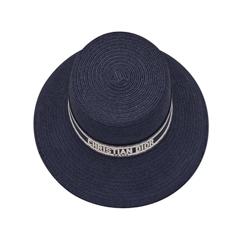 DIOR/迪奥 22年早春新款 DIORESORT系列 女士深蓝色纯麻编织材质宽檐帽渔夫帽21DRT924G171_C900
