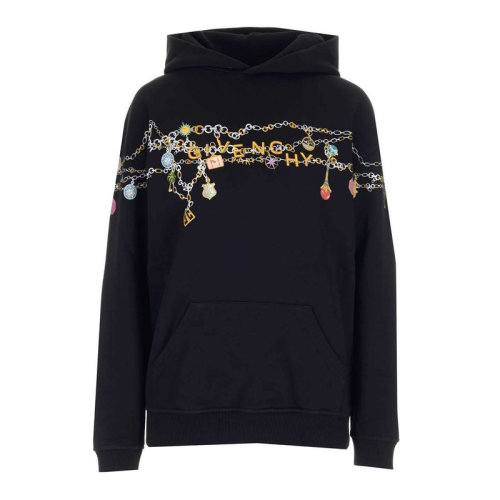 Givenchy/纪梵希 女士黑色棉质经典字母徽标印花装饰长袖上衣卫衣套头衫运动衫连帽衫 BWJ01C3Z4Q-001