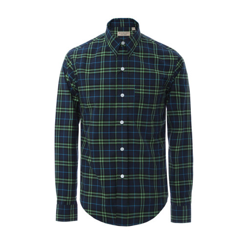 纯棉蓝绿格纹男士长袖衬衫 BURBERRY/博柏利 巴宝莉 男士衬衫 男上装