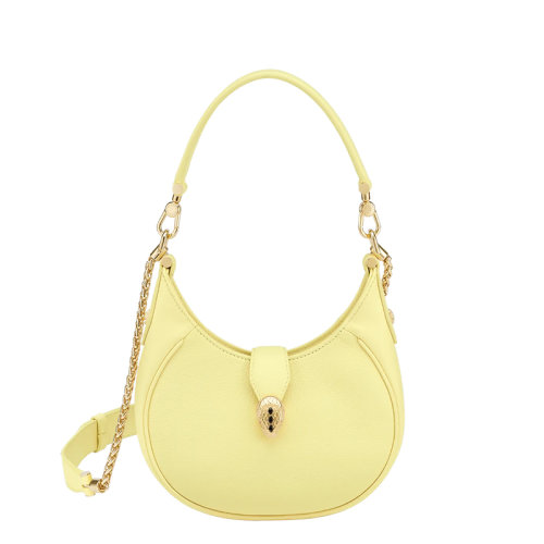 BVLGARI/宝格丽 22春夏新款SERPENTI ELLIPSE系列 女士小号黄色小牛皮蛇头扣椭圆单肩腋下包291635