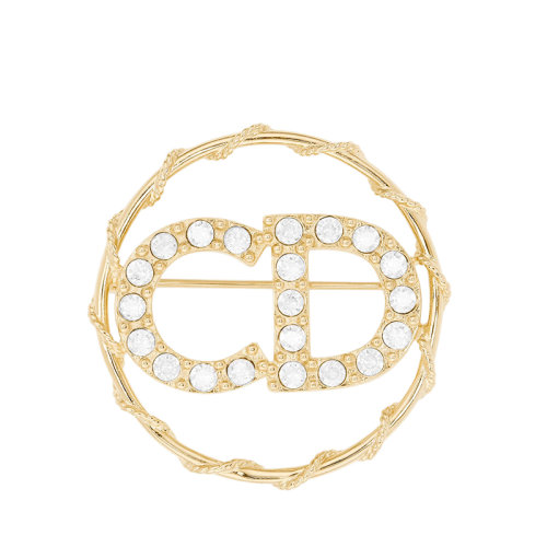 DIOR/迪奥 CLAIR D LUNE系列 女士金色饰面金属CD白色仿水晶点缀圆形胸针V0854CDLCY_D301