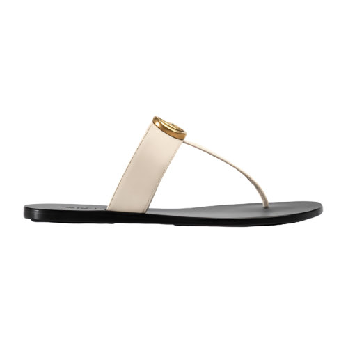 GUCCI/古驰 女士双G白色皮革平底人字拖鞋497444A3N009022