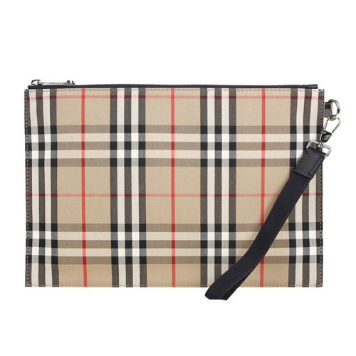 BURBERRY/博柏利 新款经典复古格纹男女同款织物/配皮 手拿包 8014989