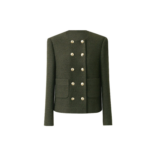 GeleiStory/GeleiStory  秋冬新款小香风短外套羊毛花呢双排金扣西装圆领外套  女士夹克