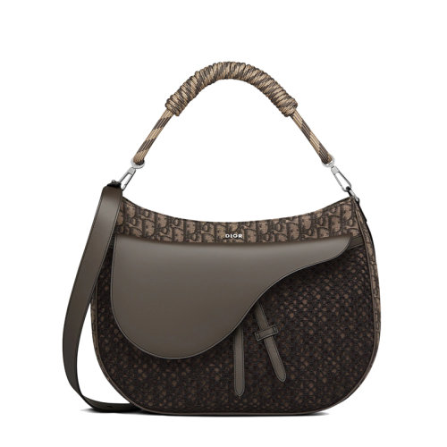 DIOR/迪奥 22春夏新款SADDLE SOFT系列 男士檀黑色黑色老花提花面料光滑牛皮革鞍形翻盖单肩斜挎手提包1ADHO043OCC_H45E