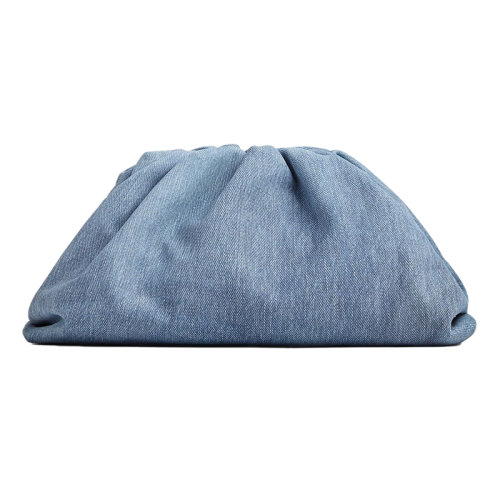 Bottega Veneta/葆蝶家 22新款 女士中号蓝色牛仔布编织效果包羔羊皮磁扣开合黄铜饰面手拿包690238V2GZ08792