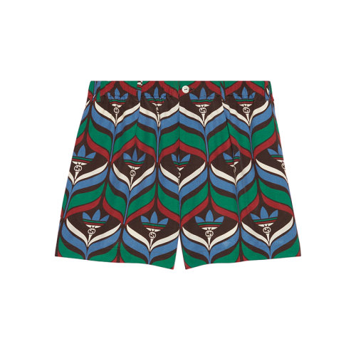 GUCCI/古驰 22年秋冬新款 adidas联名系列 男士棕色/绿色粘胶纤维老花图案短裤702439ZAJOV2054