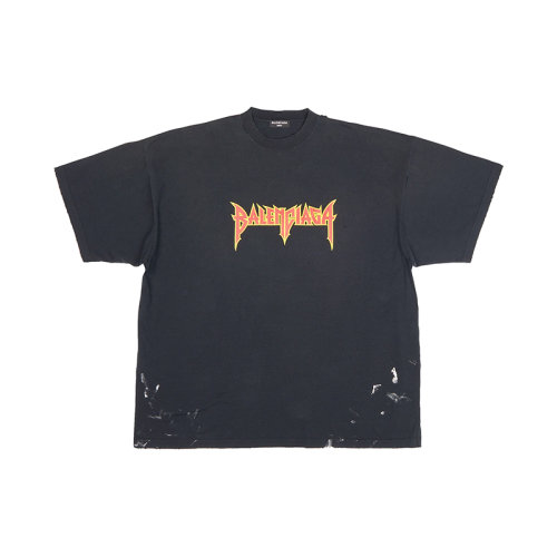 Balenciaga/巴黎世家 22年春夏新款 男士黑色纯棉油漆效果印花金属风短袖T恤694576TMV881055