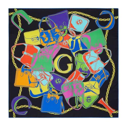  GUCCI古驰 22年秋冬 女士 Gucci手袋印花斜纹方巾 723139 3G001 1088