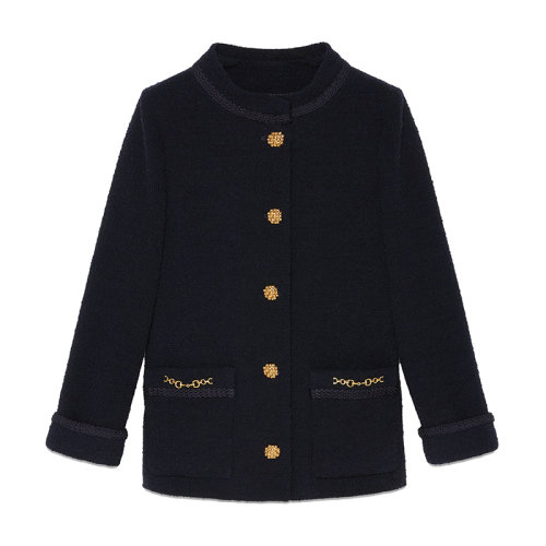 GUCCI/古驰 女士深蓝色马衔扣花呢绉绸夹克649322ZAF5U4035