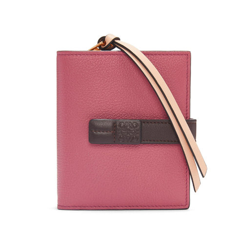 LOEWE/罗意威 22新款 女士梅花色/巧克力色粒面牛皮革徽标压纹搭扣紧凑两折钱包C660Z41X01-3024