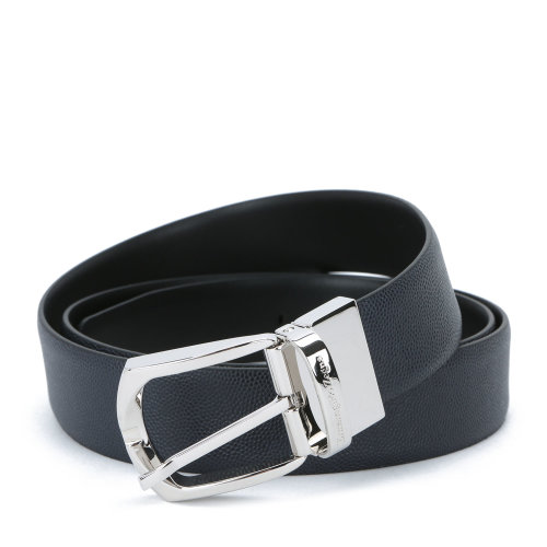ERMENEGILDO ZEGNA/杰尼亚 深蓝色 粒面皮革配黑色光滑皮革双面皮带小牛皮腰带 男士腰带/皮带男 BCAV1A-J0946C-NVN