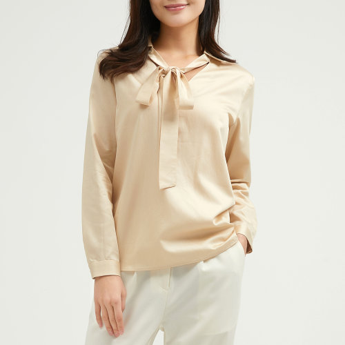 SHOKAY/绣嘉 天丝蝴蝶结系带女士长袖衬衫