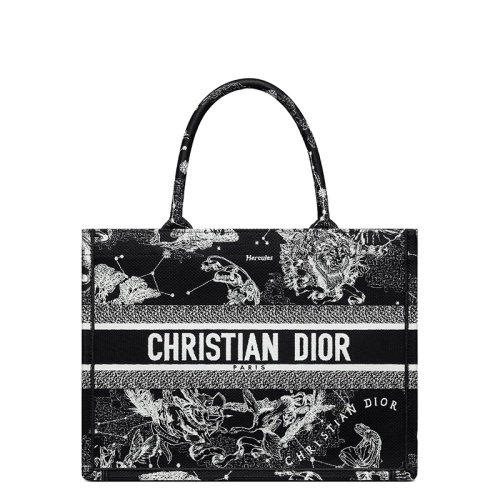 DIOR/迪奥 22新款Dior Book Tote系列 女士中号黑色织物十二生肖图案印花刺绣徽标刺印单肩手提托特包M1296ZRHZ_M911