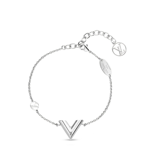 Louis Vuitton/路易威登 22春夏新款ESSENTIAL系列 银色金属镂刻徽标V字造型吊饰手链M63198