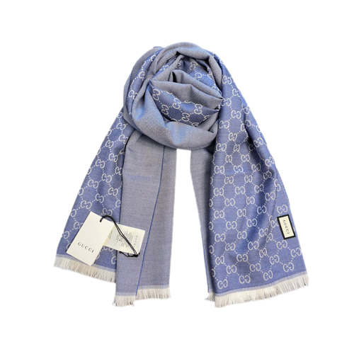 Gucci 古驰 双面拼色羊毛围巾344994 4G200 ai 蓝色 40*180