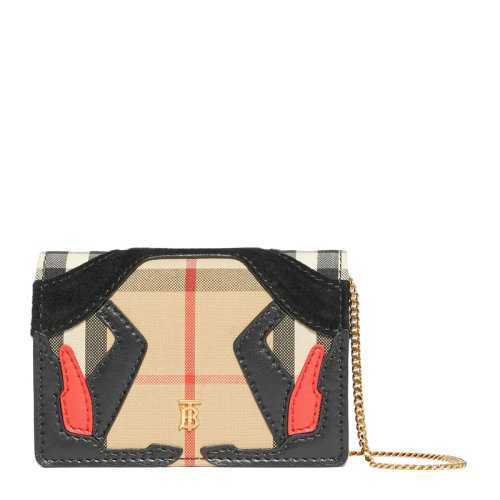 BURBERRY/博柏利 女士典藏米色Vintage 格纹帆布 牛皮 卡片夹含可拆式背带单肩包斜挎包链条包女包