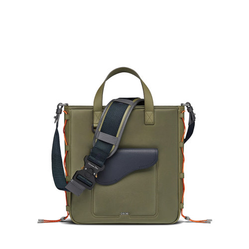 DIOR/迪奥 SADDLE系列  SACAI联名男士橄榄色科技面料和海军蓝粒面小牛皮手提肩背包1ADSH198USF_H65E