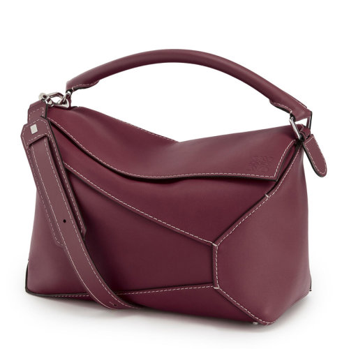LOEWE/罗意威女士酒红色大号天然牛皮革PuzzleEdge手袋单肩包斜挎包女包31756AB74-7210