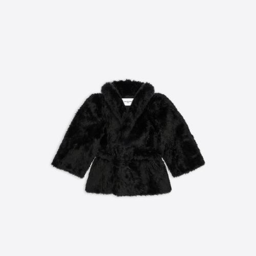  BALENCIAGA巴黎世家 22年春夏 女士 夹克 Womens Teddy Sleeve Jacket in Black 704542TGQ3210