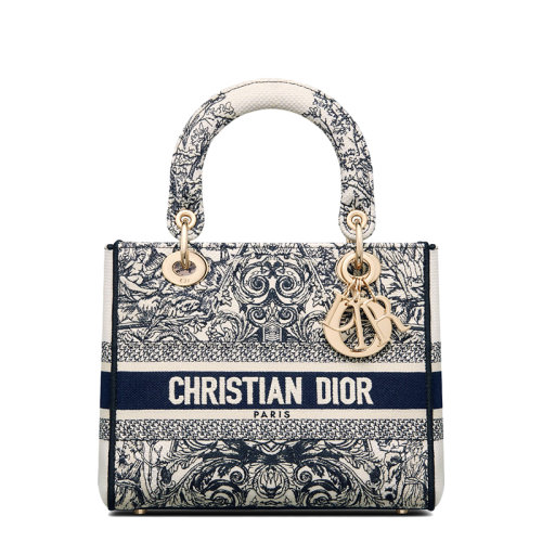 DIOR/迪奥  LADY D-LITE系列 女士中号奶白色拼色Around The World Stella图案刺绣单肩斜挎手提戴妃包M0565OTQS_M941
