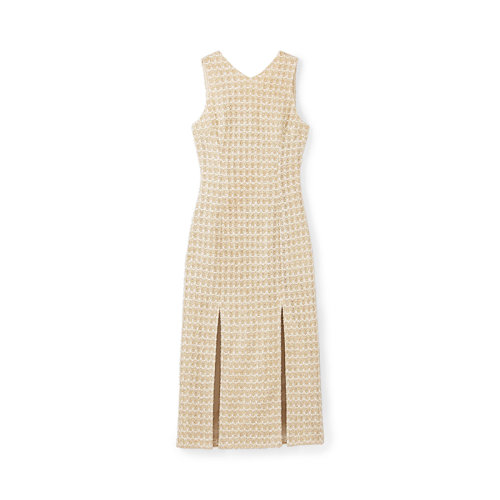 St.John/盛蔷女士连衣裙双开叉金色针织无袖连衣裙K1230B3