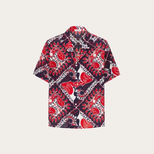  VALENTINO华伦天奴 22年秋冬 男士 短袖衬衫 CHEMISE EN SOIE A_VEC IMPRIMé ARCHIVE MANIFES