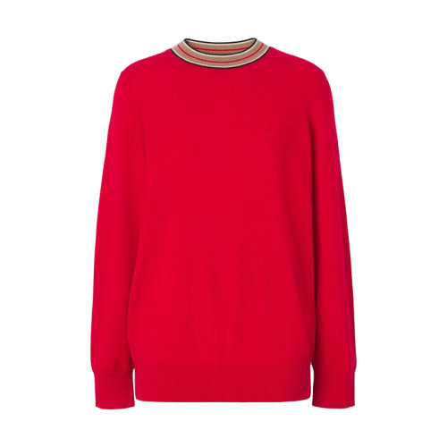 BURBERRY/博柏利 22年早春新款 女士亮红色条纹装饰纯羊绒针织衫毛衣80488321