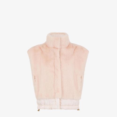  FENDI芬迪 22年秋冬 女士 马甲 粉红色貂皮和尼龙背心 FNH443AJQ7F11AS