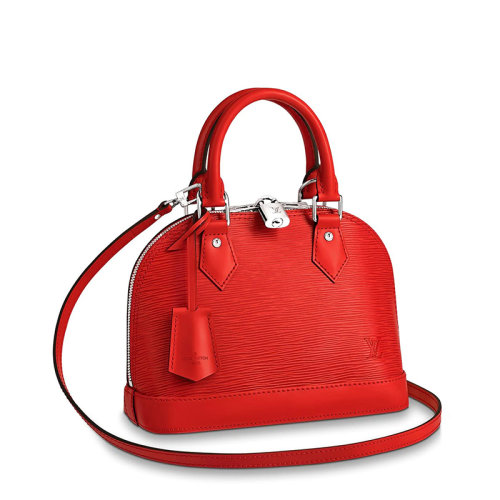 Louis Vuitton/路易威登 21新款 Alma BB系列 女士罂粟红色粒面水波纹牛皮双拉链挂锁单肩包M41160