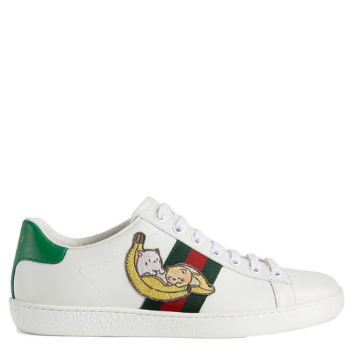GUCCI/古驰  Ace Bananya x Gucci系列 女士白色皮革运动鞋6616630FI609112