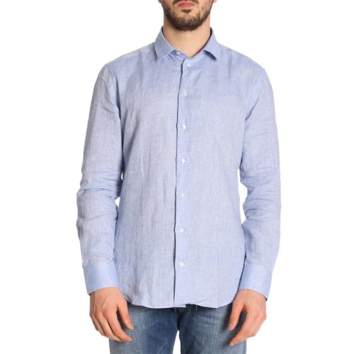 Emporio Armani/安普里奥阿玛尼 男士蓝色棉质长袖衬衫 W1CSPL