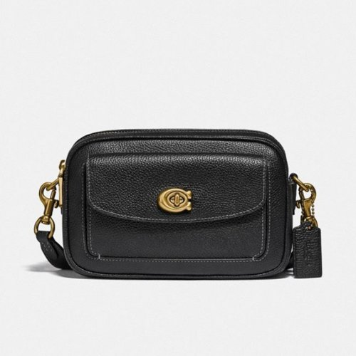 COACH 蔻驰  女士专柜款WILLOW系列小号相机包单肩斜挎包黑色牛皮革 C0823 B4BK