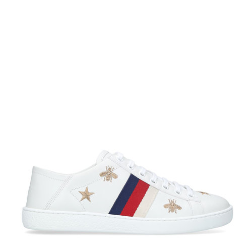 GUCCI/古驰 女士白色皮质小蜜蜂星星刺绣休闲运动鞋 498205 AXWQ0 9098