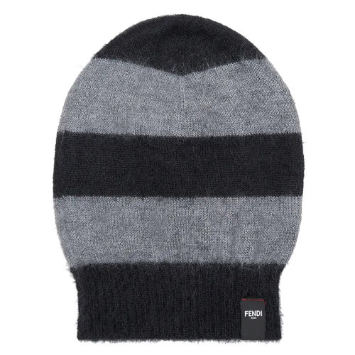 FENDI/芬迪 男士黑灰色条纹马海毛和真丝无檐小便帽FXQ107AH7HF0D9B