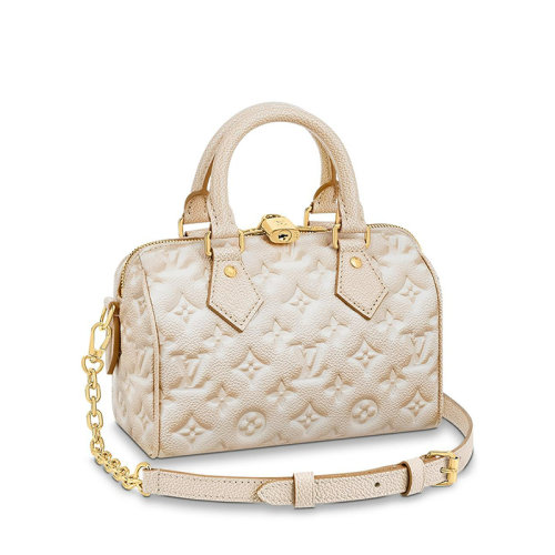 Louis Vuitton/路易威登 22新款SPEEDY 20系列 女士浅米色喷绘效果老花压纹粒面牛皮革金锁金链单肩斜跨链条包M46163