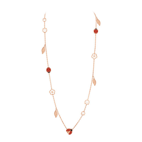 Van Cleef & Arpels/梵克雅宝 Lucky Spring系列 18K金玫瑰金珍珠母贝玛瑙红玉髓15个图案长项链VCARP7RT00