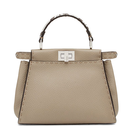 FENDI/芬迪 PEEKABOO ICONIC系列 女士迷你灰色小牛皮蟒蛇皮提手旋转门扣可调节肩带单肩斜挎包8BN244N8KF04YB