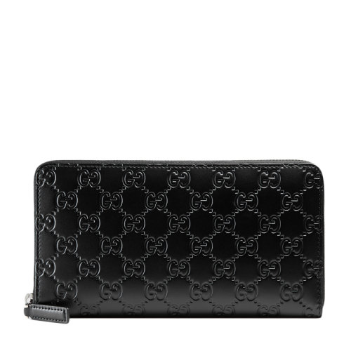 GUCCI/古驰  Signature系列男士黑色皮革双G字母徽标压花长款钱夹钱包卡包手拿包男包 447906-CWC1R-1000