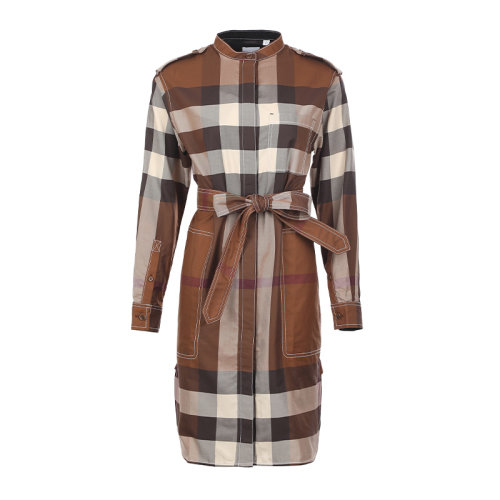 BURBERRY/博柏利22春夏格纹棉府绸束腰衬衫式女士连衣裙8048726