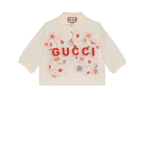  GUCCI古驰 22年秋冬 女士 Gucci Lovelight系列棉质印花Polo上衣 709394 XJERO 9150