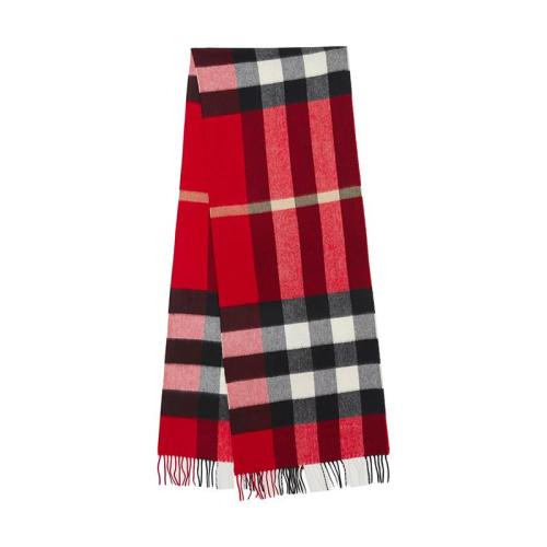 BURBERRY/博柏利 22年早春新款 男女同款红色纯羊绒格纹流苏围巾80497261
