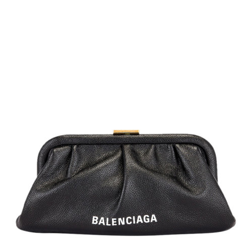 Balenciaga/巴黎世家 女士黑色粒面小牛皮字母徽标印花云朵包手拿包单肩包斜挎包女包 618895-1IZOM-1000
