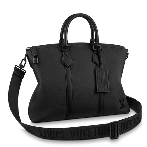 Louis Vuitton/路易威登 22春夏新款LOCK IT系列 男士黑色粒面小牛皮黑扣黑锁配可拆卸吊饰肩带单肩斜挎手提托特包M59158
