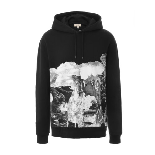 BURBERRY/博柏利 黑色连帽加绒男士卫衣 巴宝莉 男卫衣 内搭 休闲上装 抽绳款 瑕疵特卖（陈列痕迹，不影响使用）