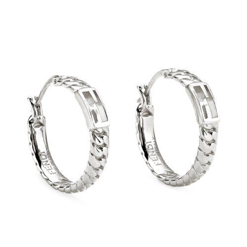 FENDI/芬迪   BAGUETTE系列 女士银色饰有网状链和Baguette FF图案耳环 8AG992B08F0TH0